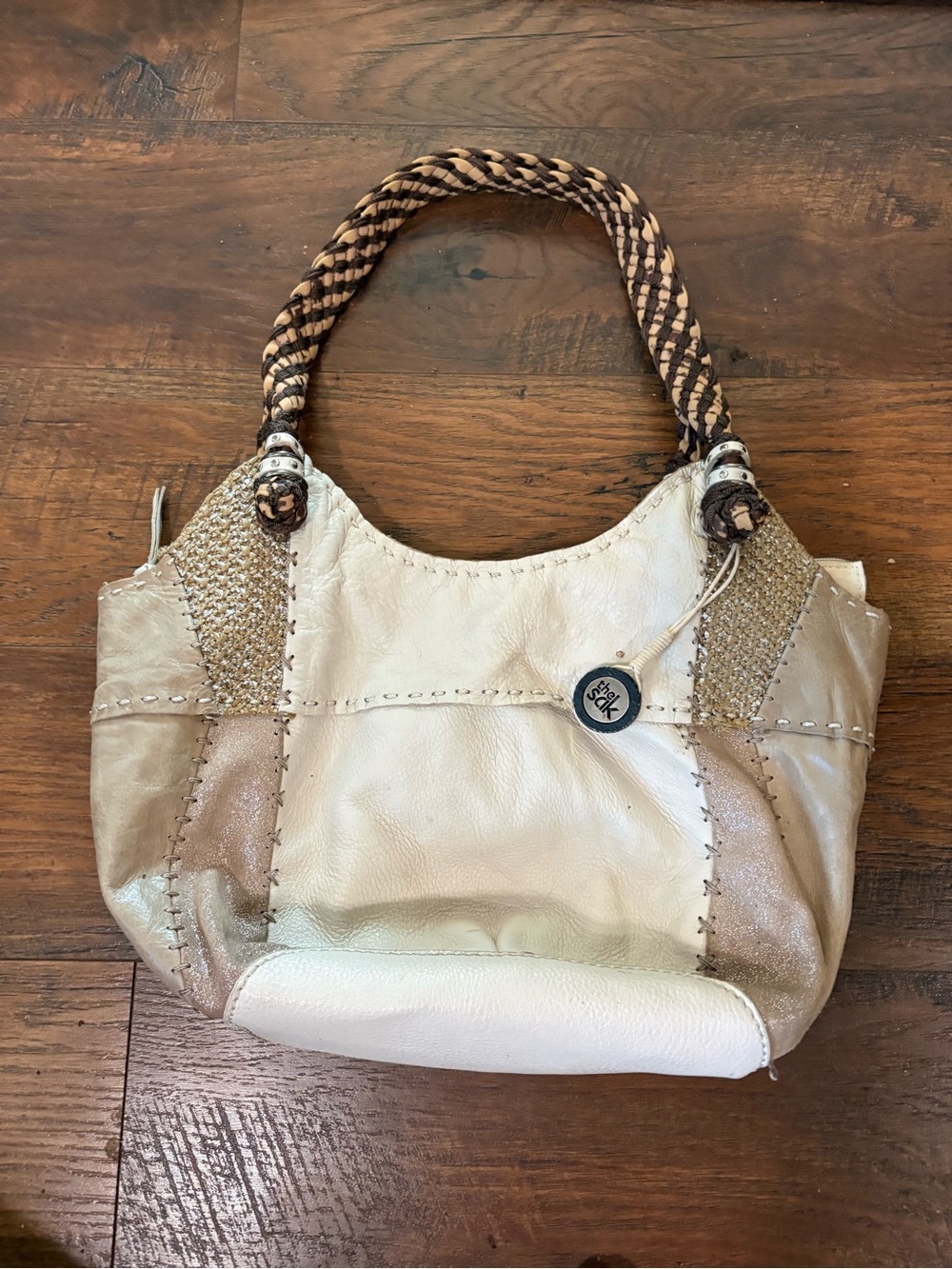 The Sak Cream and Tan Braided-Handle Shoulder Bag